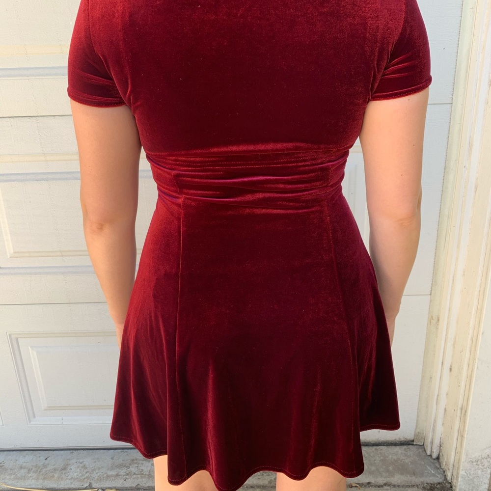 Red Burgundy vintage 90s velvet skater dress - Picture 2 of 7